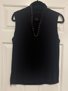 Grace Black Sleeveless Stud-Trim V-Neck Camisole